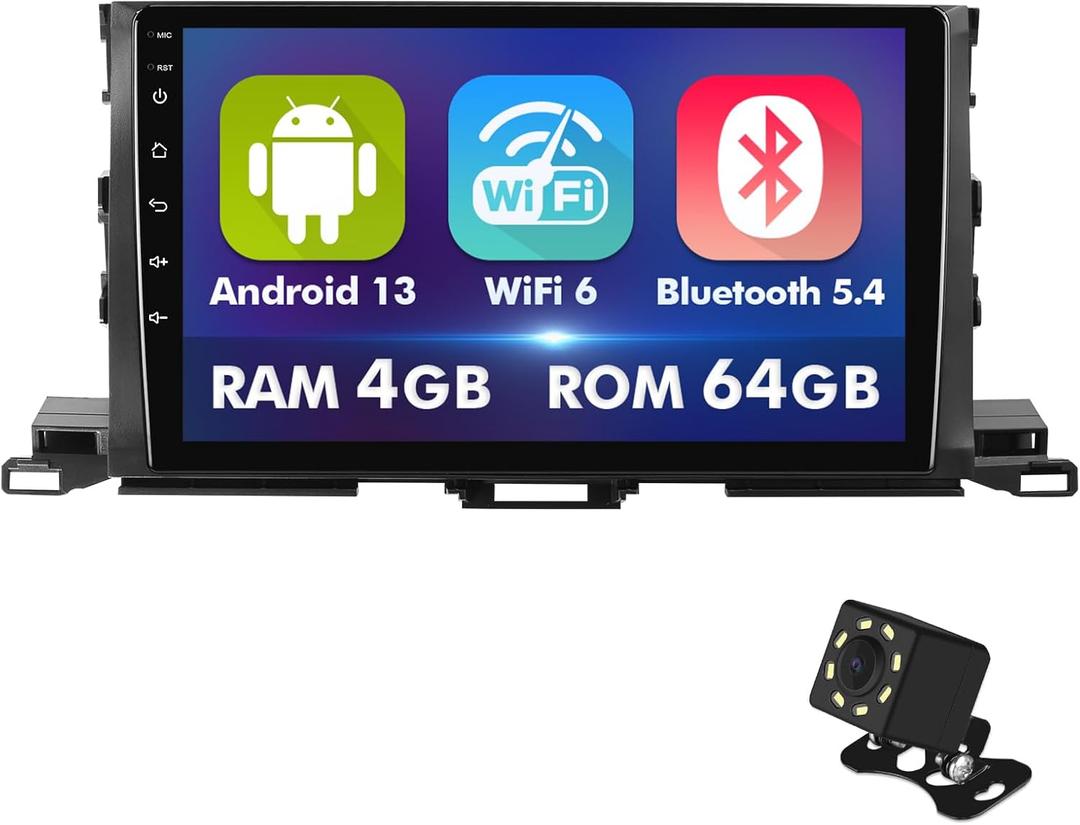 10.1 Inch IPS Touchscreen Android 13 Car Stereo for Toyota Highlander 2014-2019 with Wireless CarPlay & Android Auto 4+64GB Car Radio, Support GPS, WiFi 6, Bluetooth,5.4, FM, Backup Camera, SWC, USB