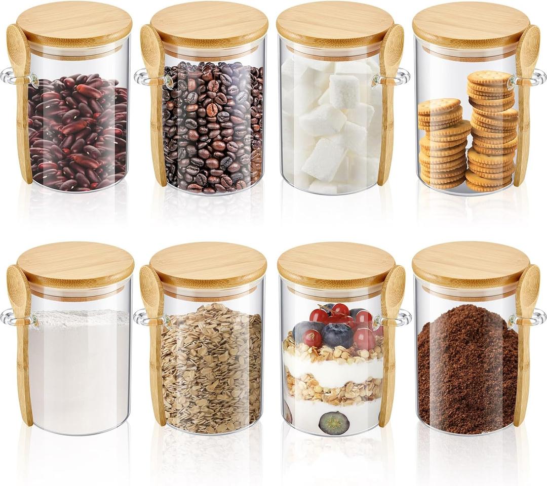 Tessco for you 3 Pack 17 oz Sugar Jar Glass Container with Spoon Clear Glass Jars with Bamboo Lid and Spoon Scoop for Women Kitchen Gift Coffee Beans, Spice, Sugar, Nuts, Candy, Salts