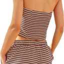 Panadila Womens Striped Two Piece Sets Summer Lounge Outfits Sailor Tube Top and Pants Matching Set Beach Vacation Travel Y2k (Brown, M)
