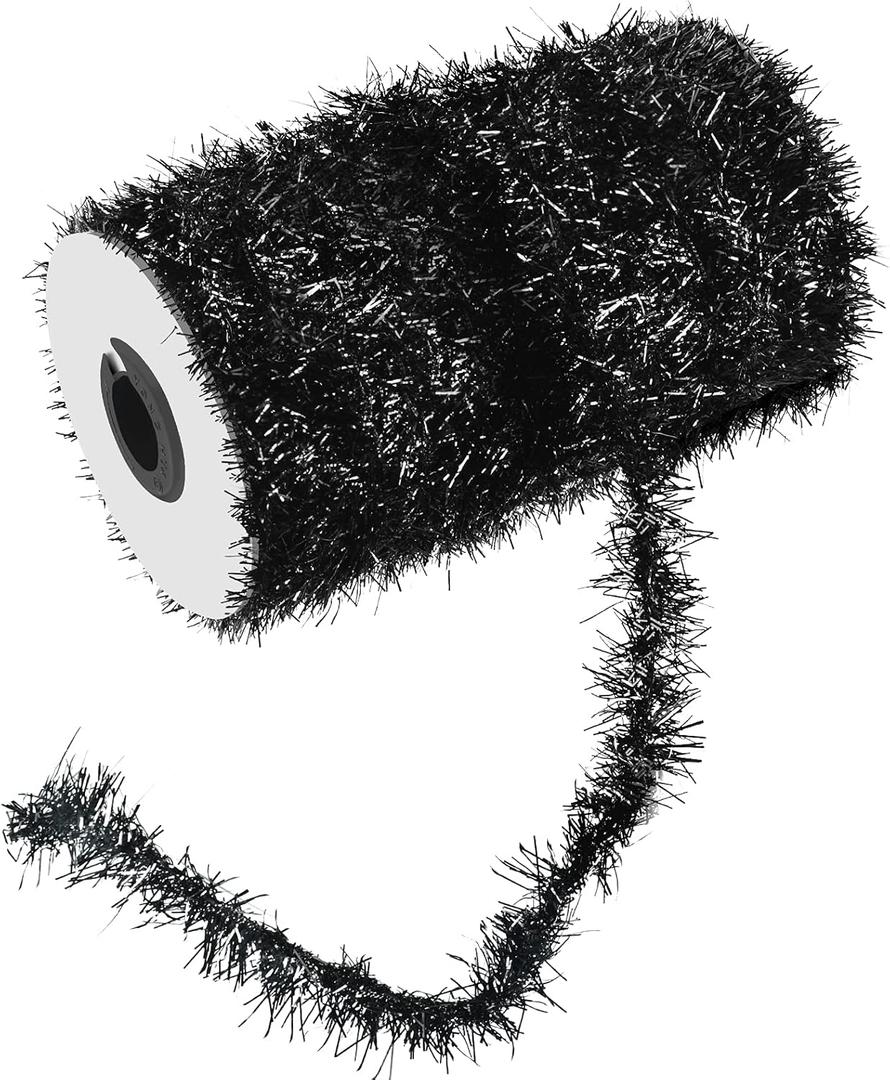 50 Yards Christmas Tinsel Garland Thin Glitter Metallic Holiday Twist Tinsel Garland Decoration for Christmas Tree Birthday Party Wedding Gift Wrapping Decorations Supplies(Black)