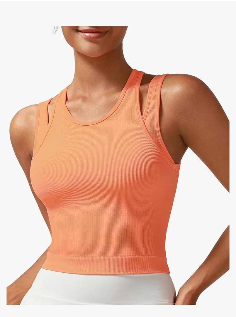 RUNNING GIRL Sports Bras for Women High Impact Seamless Ribbed Longline High Neck Workout Crop Tank Tops Padded, Size XL