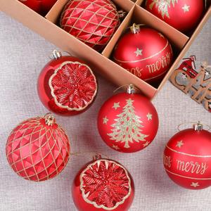 SHareconn 100MM/4 Inch 8PCS Large Christmas Balls Ornaments, Shatterproof Plastic Hanging Big Baubles Set for Xmas Tree Decoration Holiday Party Wedding Decorations with Hook, Red