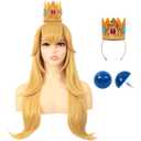 Women's Blonde Princess Cosplay Wig with Crown and Earrings Long Golden Wavy Costume Wigs Accessories for Women Halloween Party (Adults Blonde)