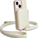 ZVE for iPhone 14 Wallet Case Crossbody, Zipper Phone Case with RFID Blocking Card Holder Wrist Strap, Purse Cover for Women Compatible with iPhone 14, 6.1", 2022-Beige