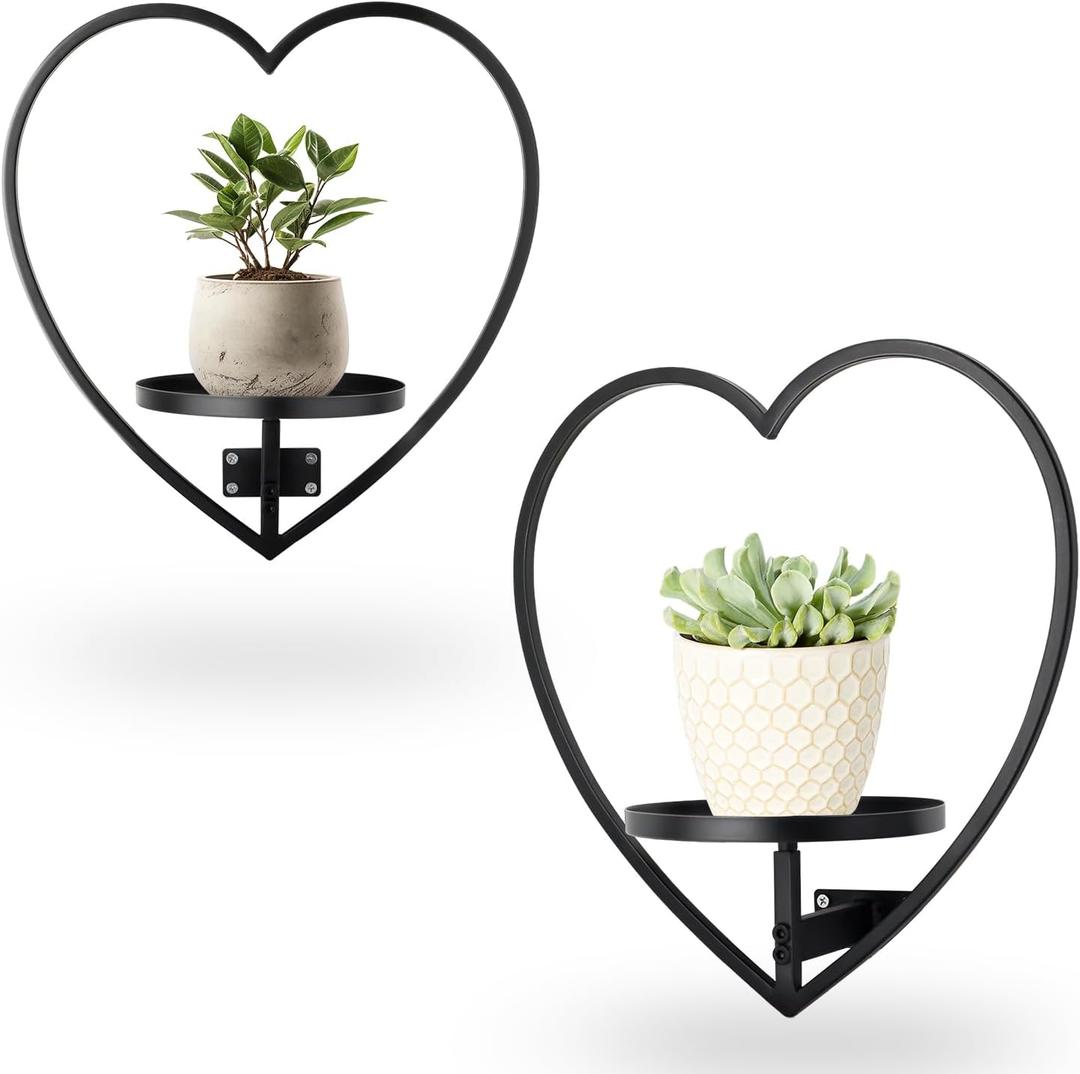 Wall Plant Holder Heart Shape Metal Hanging Planters Framed Plants Hanger Shelf Indoor Wall-Mounted Flower Display Rack for Home Ornament Decor