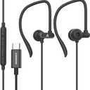 USB C Headphones with Microphone Wired USB C Earphones for Sports and Running Type C Earbuds Hooks Volume Control, Compatible with iPhone 16/15, Samsung, Google and Other Type C Smart Phone, Black