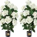 2 Pack Hydrangea Artificial Tree Flowers for Outdoor Faux Bush Plant | Realistic Faux Hydrangea Topiary Plant for Porch, Indoor Outdoor Entryway, Wedding, Home Office Decor, Warming House Gift