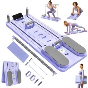 Pilates Board for Home Workout  Upgraded Foldable Pilates Reformer Board Set, Portable Pilates Reformer Machine with Resistance Bands, Ab Wheel & Push-Up Handles, All-in-One Home Pilates Equipment