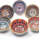 Small Mandala Porcelain Bowl Set | Bowls for Side Dishes, Dips, Snacks, Rice, Noodles, Ice Cream | Portion Control, Stackable, Microwave & Dishwasher Safe | 4.5 Inch, 10 Ounce, Set of 6