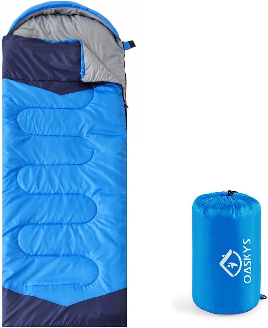 oaskys Camping Sleeping Bag - 3 Season Warm & Cool Weather - Summer Spring Fall Lightweight Waterproof for Adults Kids - Camping Gear Equipment, Traveling, and Outdoors (32-65F Plush Comfort - Blue)