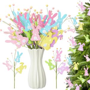 Suncalla 12 Pcs Easter Picks Decoration Glitter Easter Bunny Tree Topper Picks 15 Inch Colorful Bunny Decorative Tree Ornaments for Home Floral Arrangement Wreath Party Decor