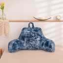 A Nice Night Faux Fur Reading Pillow Bed Wedge Large Adult Children Backrest with Arms Back Support for Sitting Up in Bed/Couch for Bedrest,Tie Dyed Navy, Standard