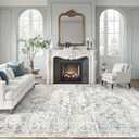 Soalmost Washable Area Rug 8x10, Large Soft Rugs for Living Room Vintage 8x10 Area Rugs for Bedroom Dining Room Non-Slip Stain Resistant Under Table Blue Ivory Rug