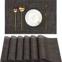 SHACOS Placemats Set of 6 Woven Vinyl Place Mats Wipeable Heat Resistant Plastic Non Slip Table Mats Indoor Outdoor, Black Brown