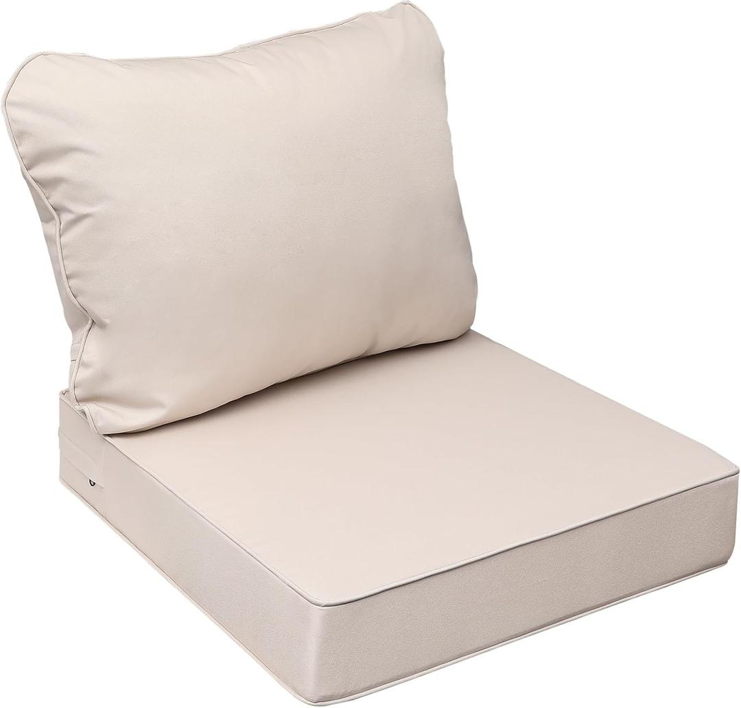 AAAAAcessories Outdoor Seat Cushions for Chairs, Fade-Resistant, Waterproof Patio Furniture Replacement Cushions, 24" x 24" x 5" + 24" x 19", Sandstone Beige
