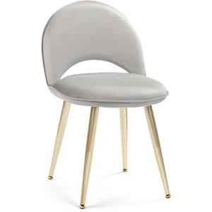 Vanity Chair with Adjustable Backrest, Upholstery Armless Makeup Stool, Gray Velvet Vanity Stool with Gold Metal Legs for Bedroom Living Room Kitchen Dinning Room (Gold and Gray)