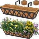 Window Box Railing, 24 Inch Black Metal Hanging Flower Planter Basket with Coco Liner for Outdoor Balcony Porch Fence Patio for Home, Office and Hotel (Black - 2 Pcs/Set)