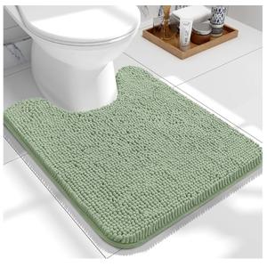 OekoTex Toilet Rugs U-Shaped 24x20, Extra Soft Absorbent Chenille Contour Bathroom Rugs for Toilet, Dry Quickly, Machine Washable, Non-Slip Bath Mat, Sage Green