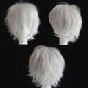 S-noilite Short Unisex Anime Wig - Fluffy Hair, Japanese Comic Hairstyles With Layered Bang for Halloween Cosplay Party Costume - Full Synthetic (White)