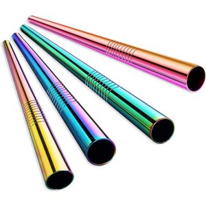 ALINK Stainless Steel Metal Boba Straws, 12mm x 9 inch Extra Wide Colored Reusable Smoothie Straws, Pack of 4 with Cleaning Brush & Carrying Case (Rainbow)