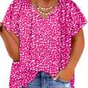 Eytino Women Plus Size Tops Boho Printed V Neck Short Sleeve Drawstring Casual Chiffon Shirts Blouse, 2XL