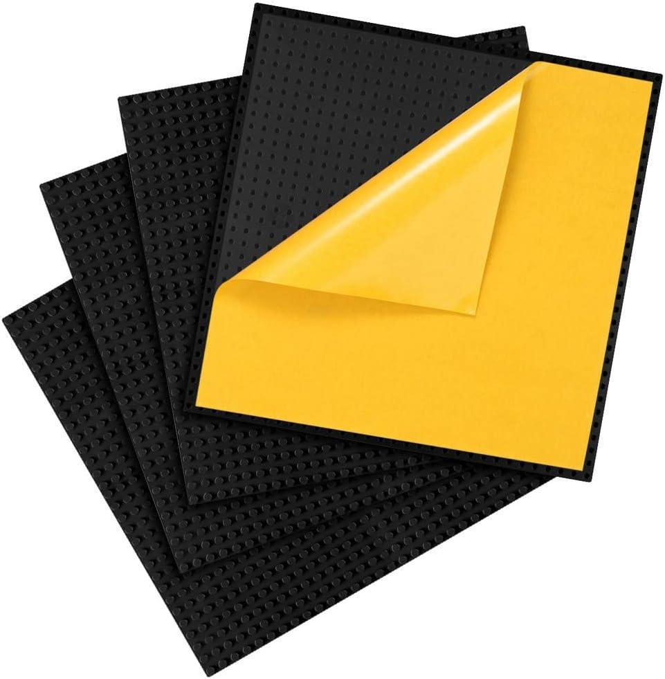 MIMAX Peel-and-Stick Baseplates - Self Adhesive Building Brick Plates - Compatible with All Major Brands - 4 Pack - 10 inch x 10 inch (Black)