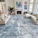 Soalmost 12x15 Washable Area Rug Blue/Grey Neutral Abstract Living Room Large Carpet Non Slip Bedroom Indoor Office Dining Room Low Pile Thin Rug