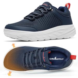 Men's Orthopedic Diabetic Wide Walking Shoes: Cushion Thick Sole Plantar Fasciitis Orthotic Indoor Leisure Sneakers, Soft Adjustable Fit Arch Support Neuropathy Outdoor Sports Shoes Dark Blue Size 12