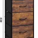 WLIVE Fabric Dresser for Bedroom, 5-Drawer Tall Dressers, Storage Organizer with Fabric Bins, Wood Top, Sturdy Steel Frame, Chest of Drawers for Closet, Hallway, Rustic Brown Wood Grain Print, 11.8"D x 15.7"W x 47.5"H