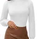 MANGOPOP Mock Neck Puff Sleeve Bodysuit Turtleneck Loose Lantern Long Sleeve Body Suit for Women for Going Out (Small, 02 White)