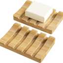 AmazerBath Bamboo Soap Holder, Bamboo Soap Dish, 2 Pack Soap Dishes for Bar Soap, Soap Tray Self Draining, Bar Soap Holder for Shower (Natural-rectangular)