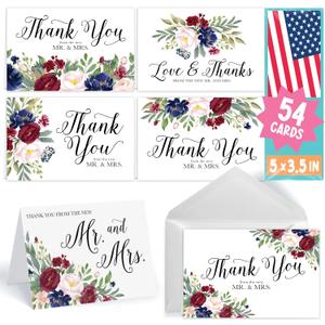2 x Hadley Designs Wedding Thank You Cards with Envelopes -54 Floral Thank You Cards Wedding with Envelopes, ThankYou Notes from the New Mr and Mrs Card for Gifts, Bridal Party & Guests, Bridal Shower