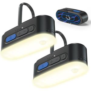 Clemas Motion Sensor Camping Lights,Rechargeable Camping Lantern, Portable Hanging Tent Lights,IPX5 Waterproof Emergency Light for Outdoor,SOS Mode Hurricane Power Outages,Magnet Work Light,2 Pack