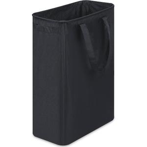efluky Slim Laundry Basket, Narrow Laundry Hamper with Handles, Collapsible Dirty Clothes Hamper, Tall Laundry Bin for Laundry Room, Dorm and Bedroom, 12.7 Gallons(48L) Black, Without Lid
