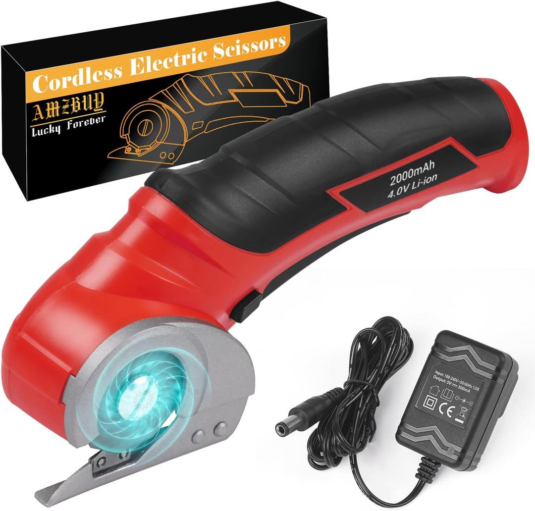 Christmas Stocking Stuffers for Men Gifts, Cardboard Cutter Cordless Electric Scissors, 4V Electric Box Cutter Cardboard Recycling, Rechargeable Carpet Cutter Tool with Self-Sharpen Blade for Plastic (Ruby Red)