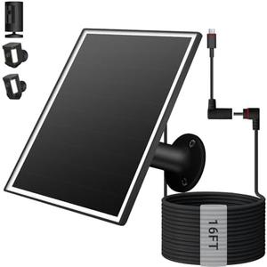 VERVERAY 6W Solar Panel for Ring Camera Outdoor Wireless, Fast Charging Solar Charger with USB-C & 3.5mm Plug for Ring Stick Up & Spotlight Cam Series, Waterproof, 16ft Cable (Black)