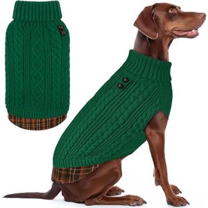 KYEESE Dog Sweater Soft Pullover Dog Sweaters for Medium Dogs Boy Warm Turtleneck Medium Dogs Sweater with Gingham Patchwork Comfy Pet Coat for Fall Winter Cold Weather (XX-Large35-60lbs,  Green)