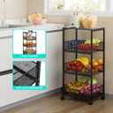 HapiRm Fruit Basket Kitchen Cart - 4-Tier Rolling Storage Cart with Wheels, Fruit Vegetable Basket with Wood Top, Pantry Utility Kitchen Organizer for Fruit Potato Onion Vegetable Bread Snack, Black 11.81"D x 15.64"W x 34.64"H