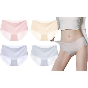 Silk Breathable Mid-Waist Invisible Underwear Pure Color Briefs XL