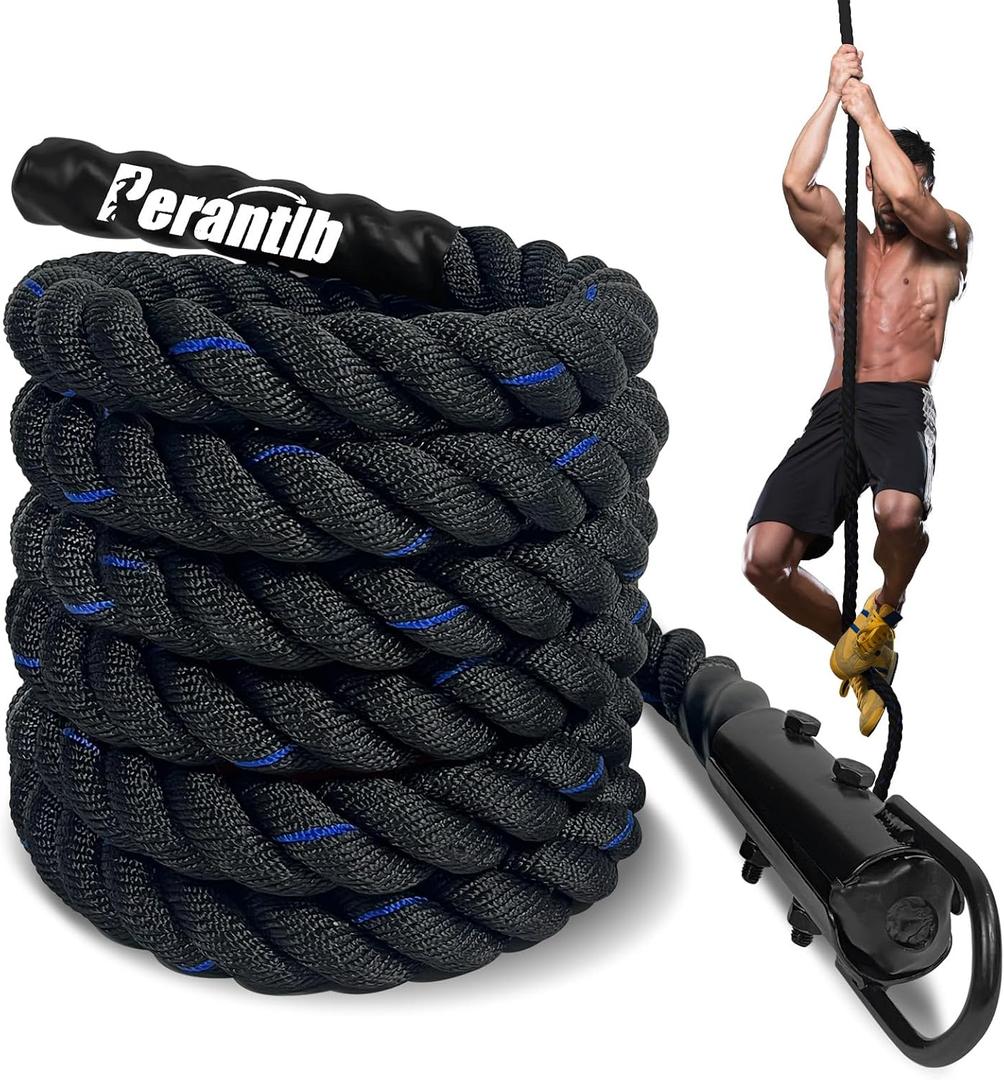100% Polyester Climbing Rope with Hooks - Heavy Duty 1000LBS Load Capacity, 1.5inch Diameter, 10ft Length for Outdoor Rock Climbing, Rescue & Escape (10ft)