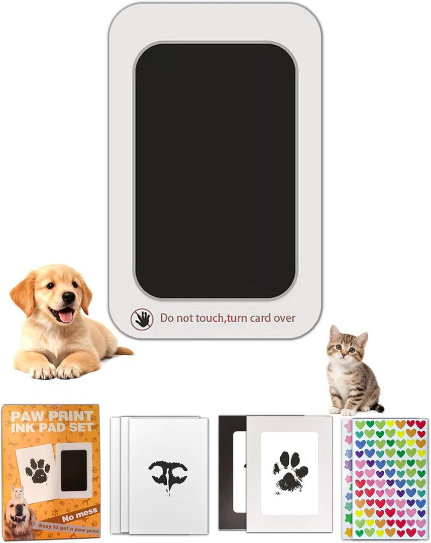 2 x Paw Print Kit for Dogs, Inkless Clean Touch 3.14.9 in, Dog Nose Print Kit with Ink Pad, Frames and Stickers, Mess-Free for Cats Puppies Kittens Memorial (Black)