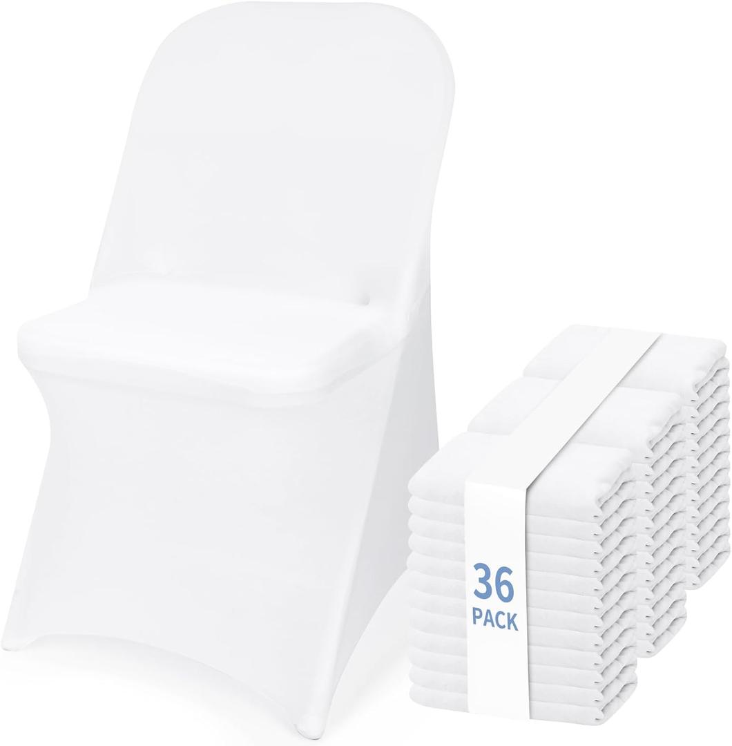 Fixwal 36 Pcs Spandex Stretch Folding Chair Covers - Universal Fitted Washable Slipcovers for Dining, Party, Wedding, Banquet & Thanksgiving Christmas Decoration (White)