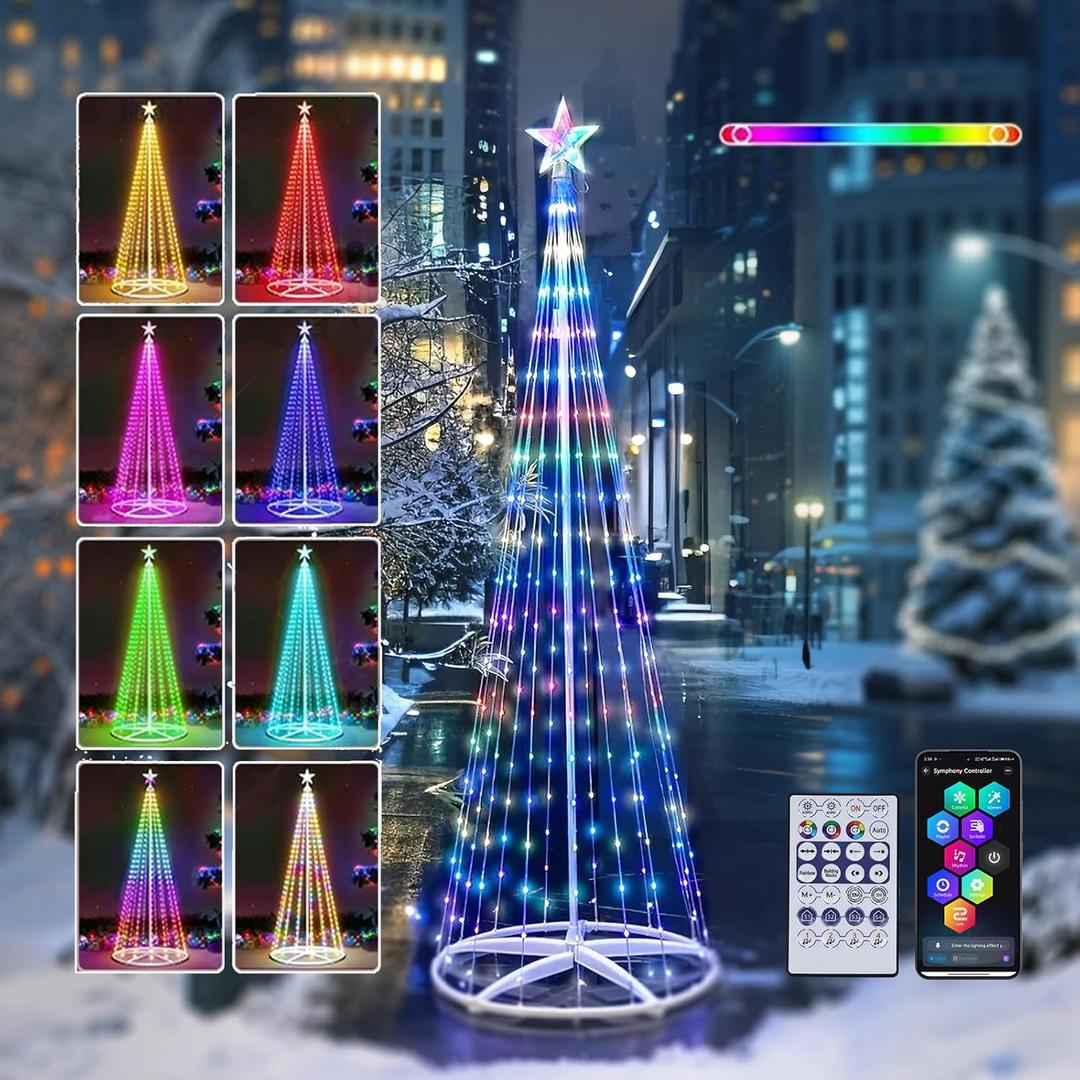 Outdoor Christmas Tree - 7-FT, LED RGB Color Changing, Smart APP Ctrl, IP44 Waterproof, Premium Durable, Multi-Scenario, Compact Carry