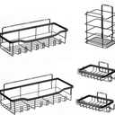 VEVOR Shower Caddy, 5 Pack Adhesive Bathroom Shower Storage Organization Shelves Rack Set, 40 lbs Large Weight Capacity, with Soap and Toothbrush Holder, No Drilling for Bathroom, Kitchen, RV/Camper