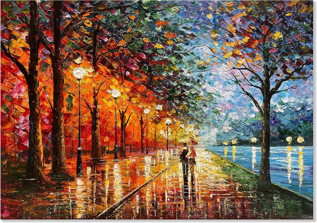 Alenoss Abstract Canvas Paintings 3D Modern Oil Paintings on Canvas 28x40 Inches Contemporary Colorful Wall Art Romantic Couples Blue Artwork for Home Decorations
