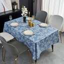Pioggia Vinyl Tablecloth with Flannel Backing - Waterproof, Oil-Proof, Easy to Clean -Plastic Table Cloth - Perfect for Dining Tables, Kitchen Tables, Parties (Blue Leaves, 5454 Inch Square)