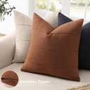 Decorative Linen Throw Fall Pillow Covers 18x18 Set of 2 Solid handcrafted Striped Cushion Covers for Bed Soft Modern Farmhouse Neutral Pillowcase for Couch Bedroom Living Room Home Fall Decor(Rust)