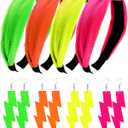 8 Pack 80s 90s Accessories for Women Neon Earrings and Knotted Headbands 80s Party Costume Fashion Outfit for Women