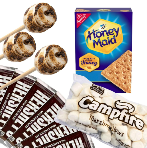 S'mores Kit Birch Roasting Sticks, Graham Crackers, Chocolate & Marshmallows – Great for Camping, Bonfires, Parties, Exp Date: 03/26/2027