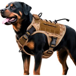Heavy-Duty Tactical Dog Harness for Large Dogs, No Pull Adjustable Reflective Pet Vest with Molle System, K9 Military-Grade Control for Service Training, Outdoor & 10+ Breeds, Khaki Camo, X-Large